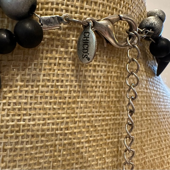 Chico's Statement Necklace double strand black and silver tone beaded w/ charms - Picture 10 of 10